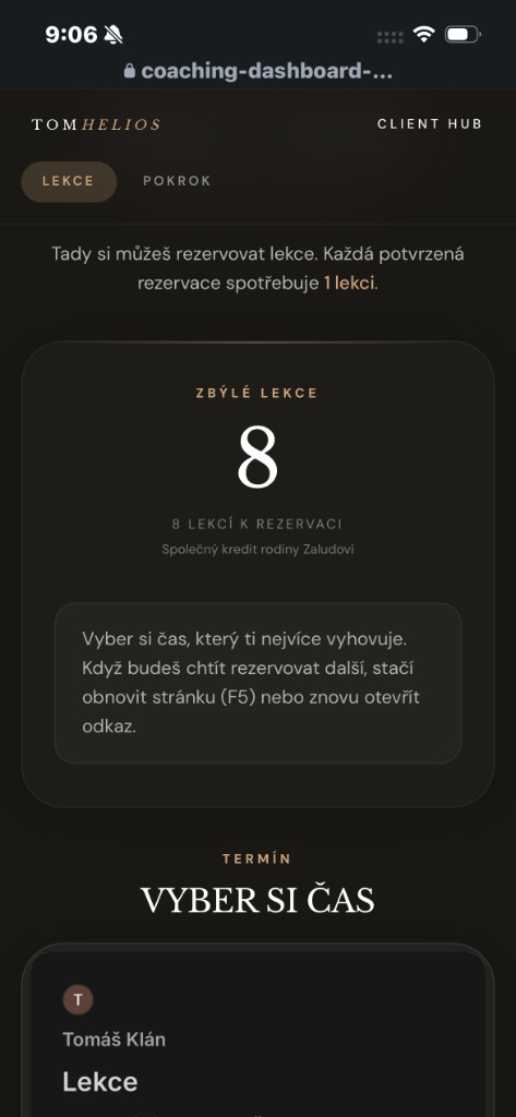 Client Hub – rezervace lekcí