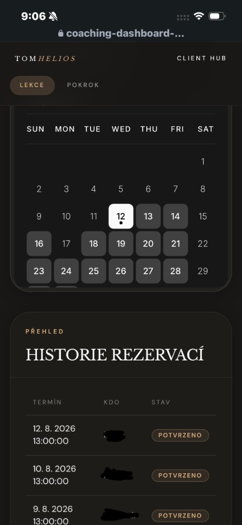 Client Hub – historie rezervací