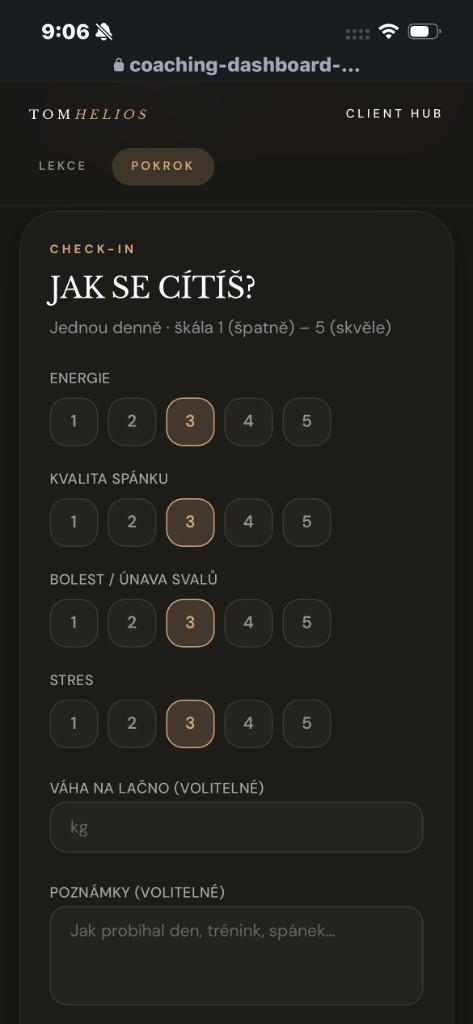 Client Hub – denní check-in